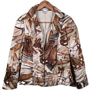 WinterSilks Brown Abstract Art Print Silk Lined Stretch‎ Cotton Blazer Jacket Sz